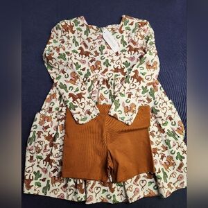 Flapdoodles Green/Brown Ranch/Farm Print Dress w/ Pockets & Shorts, Size 5, NWT